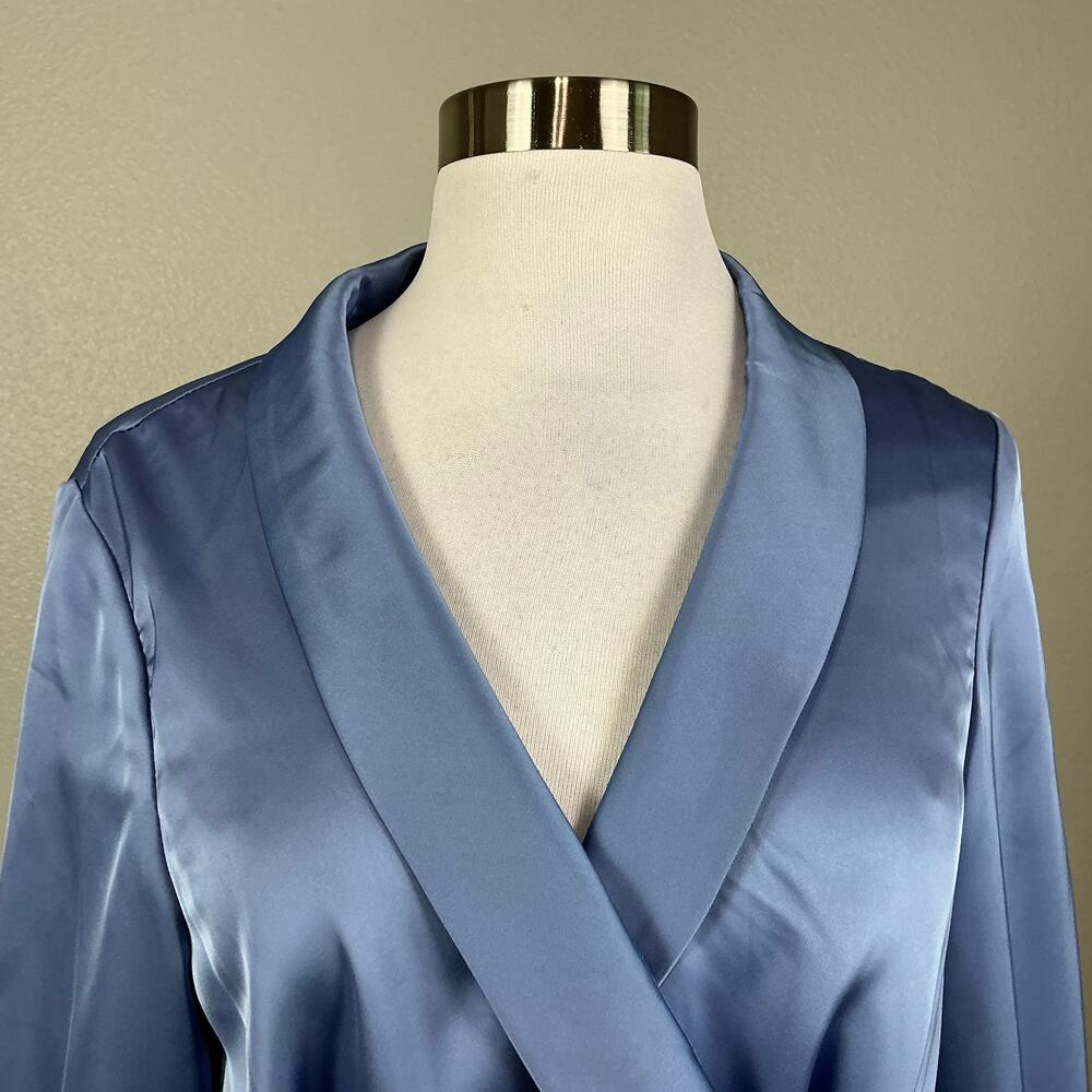 Mac Duggal 12506 Blue Wrap Cocktail Dress Satin Long Sleeve High Low Hem Size 8 - Picture 8 of 12